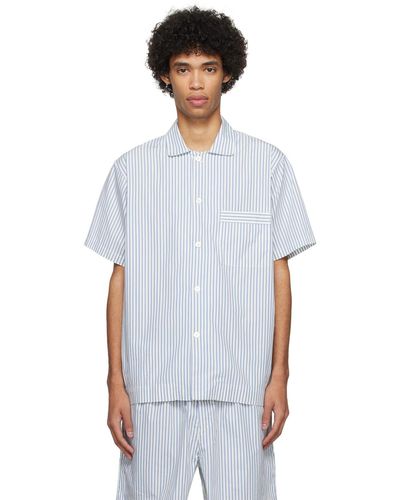 Tekla ブルー&ホワイト 半袖 パジャマシャツ