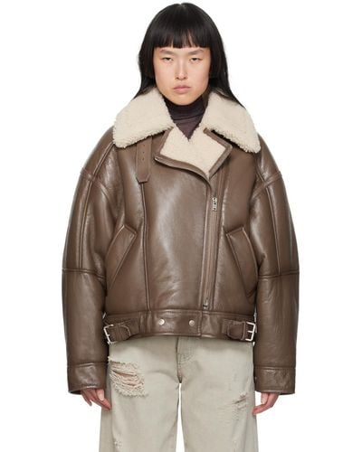 Acne Studios Brown Notched Shearling Jacket