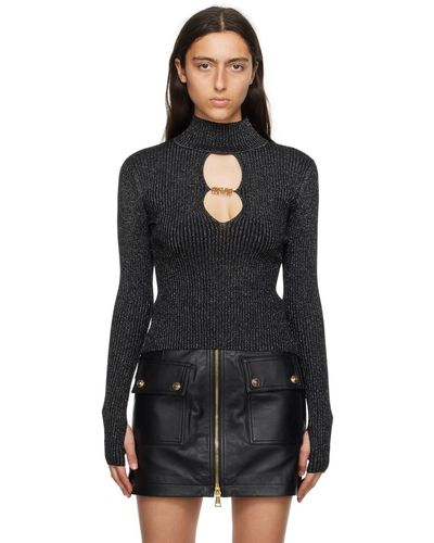 Versace Jeans Couture Col roulé noir en tricot côtelé