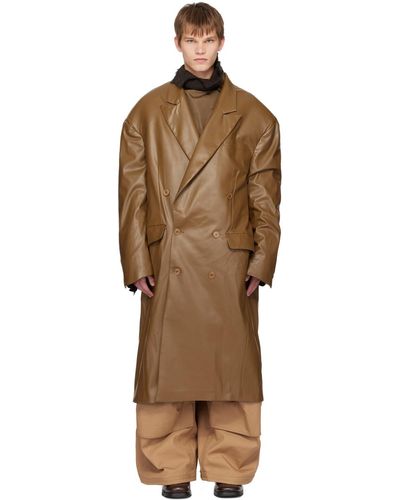 Hed Mayner Manteau brun en cuir synthétique à double boutonnage - Noir