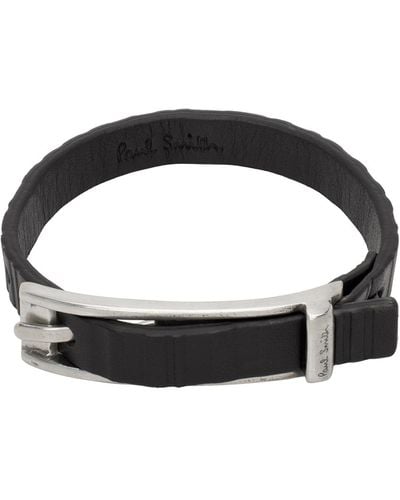 Paul Smith Black Shadow Stripe Leather Bracelet