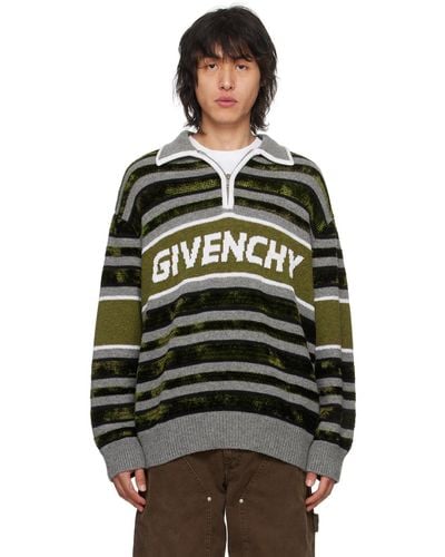 Givenchy グレー&ーン ハーフジップ ニットポロシャツ - ブラック