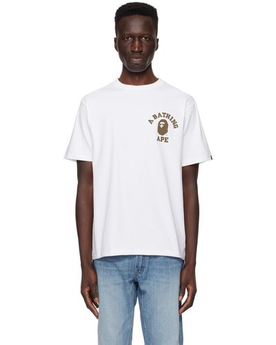 A Bathing Ape T-shirt blanc à logo de style collégial et texte à motif camouflage liquid - Noir