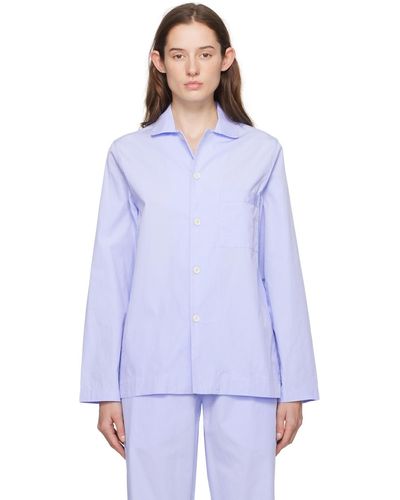 Tekla Chemise de pyjama à manches longues bleue
