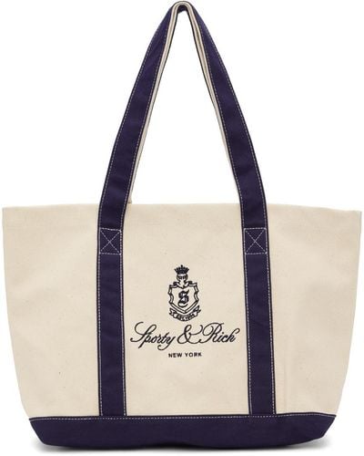 Sporty & Rich Navy & Off-white Embroidered Tote - Natural