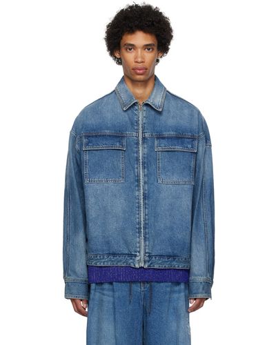 Juun.J Blouson bleu en denim à glissière