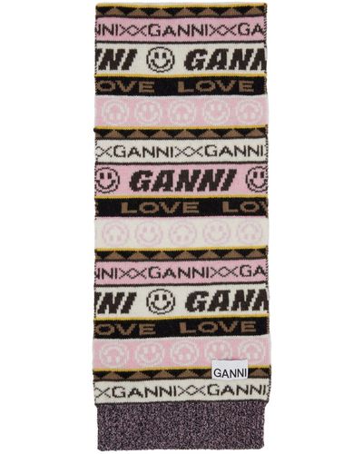 Ganni Multicolour Logo Scarf - Black
