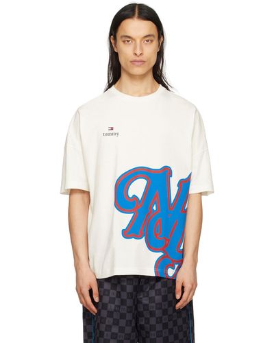 Tommy Hilfiger オフホワイト プリントtシャツ - ブルー