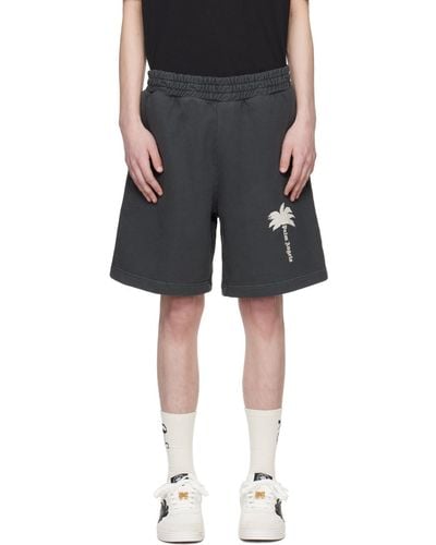 Palm Angels Grey 'the Palm' Shorts - Black