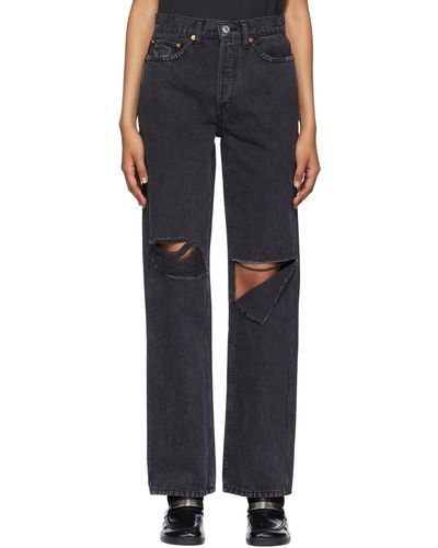 RE/DONE Black Distressed High Rise Loose Jeans