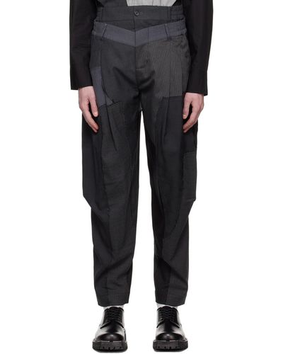 Feng Chen Wang Pantalon gris à panneaux - Noir
