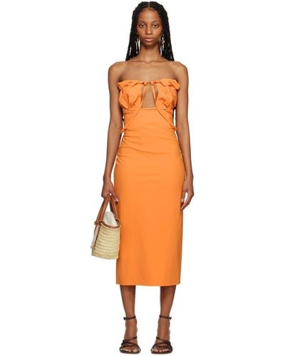 Jacquemus Orange Le Raphia 'la Robe Bikini' Midi Dress
