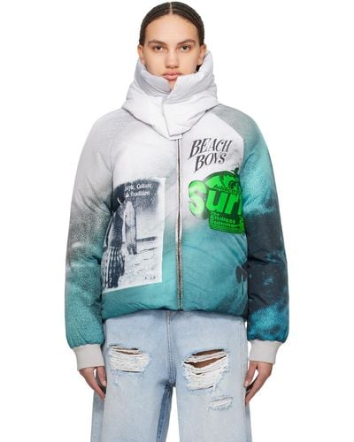 ERL Blue & Gray Printed Puffer Jacket - Green