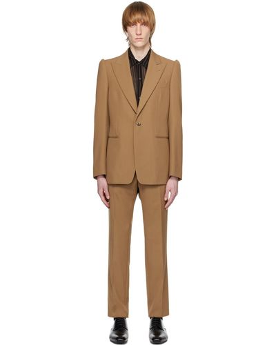 Dries Van Noten ブラウン ピークドラペルカラー スーツ - ブラック