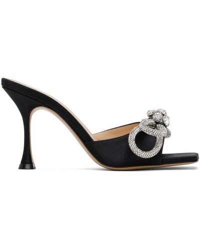 Mach & Mach Double Bow Crystal-embellished Satin Mules - Black