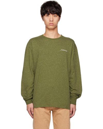Saturdays NYC Speckled Chain Script Long Sleeve T-shirt - Green