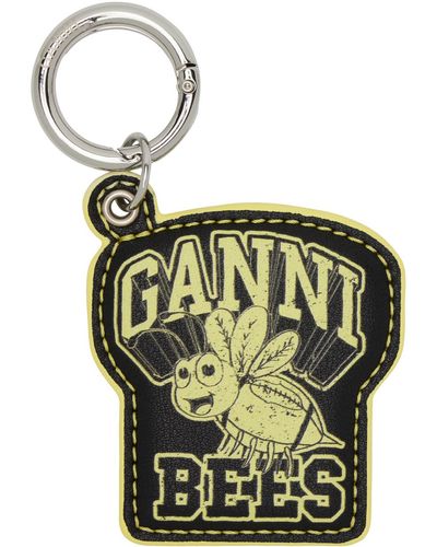 Ganni Yellow & Black Bee Keychain - Green