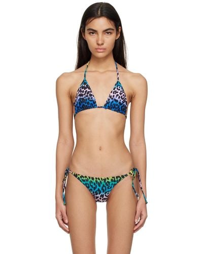 Ganni Multicolour Leopard Bikini Top - Black