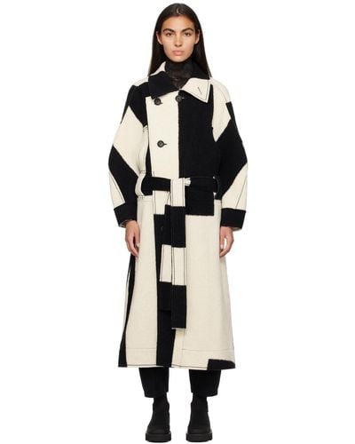 Issey Miyake White & Black Panelled Coat