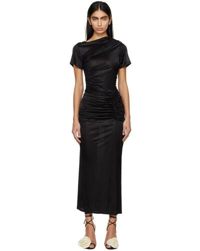 Atlein Ruched Midi Dress - Black