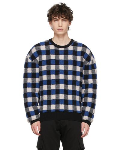 Marcelo Burlon Pull en laine à motif damier - Bleu