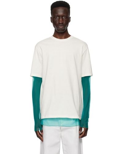 Jil Sander T-shirt à manches longues étagé blanc cassé et bleu - Noir