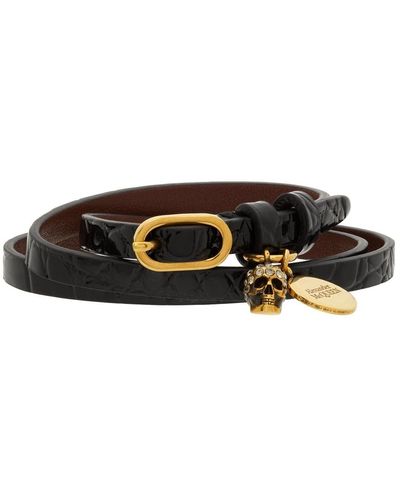 Alexander McQueen Bracelet double-tour noir en cuir