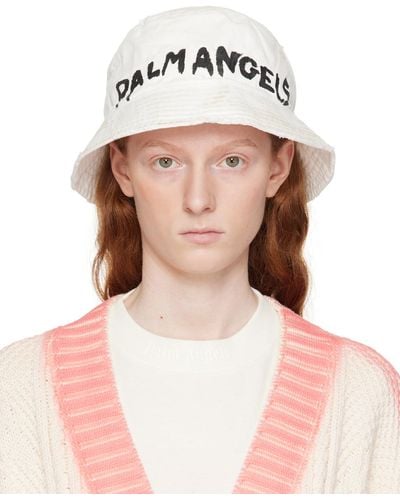 Palm Angels Chapeau de plage blanc cassé à logos imprimés - Rose