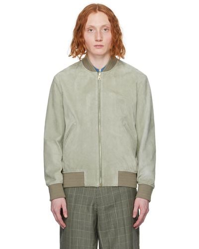 Paul Smith Green Stand Collar Leather Jacket - Multicolor