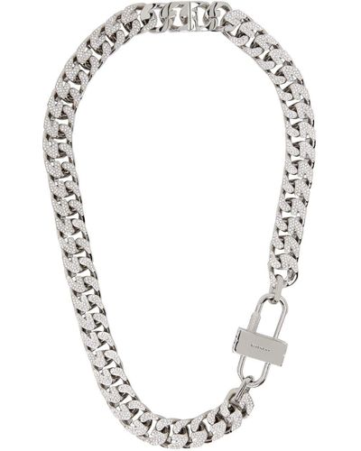 Givenchy Silver Crystal G Chain Lock Necklace - Multicolor