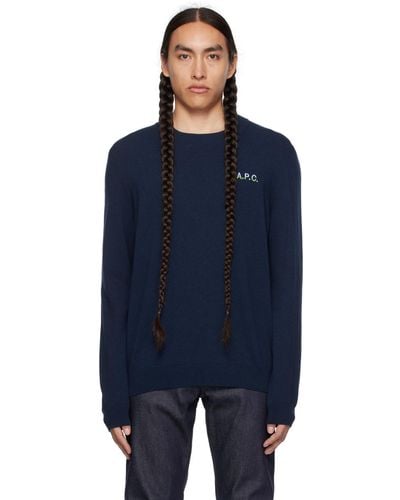 A.P.C. . Navy Embroidered Jumper - Blue