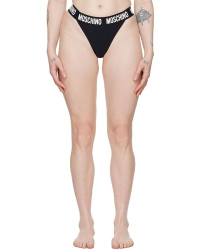 Moschino Culotte de bikini noire à logos contrecollés