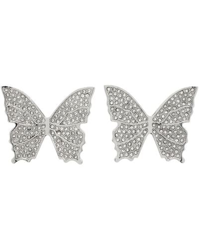 Blumarine Silver Rhinestone Butterfly Earrings - Black