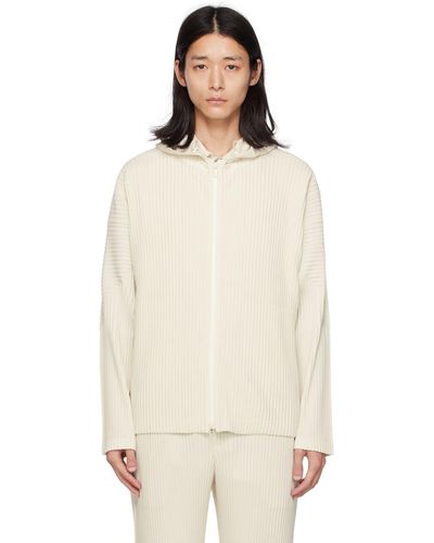 Homme Plisse' Issey Miyake Men Ivory Polyester Bomber Jacket