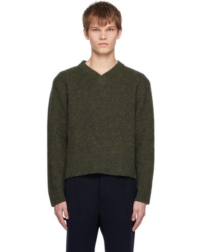 Maison Margiela Green V-neck Sweater - Black