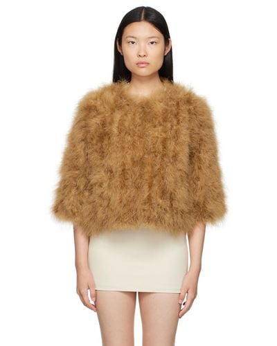 Yves Salomon Brown Cropped Feather Jacket - Multicolor