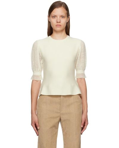 Chloé White Ruched Blouse - Natural