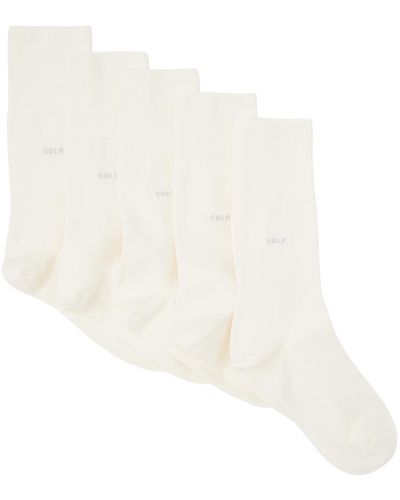 CDLP Ensemble de cinq paires de chaussettes hauteur mollet blanches