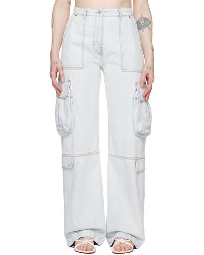 MSGM Pantalon cargo surdimensionné bleu en denim - Blanc