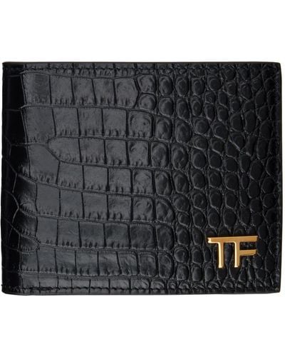 Tom Ford クロコエンボス 二つ折り財布 - ブラック