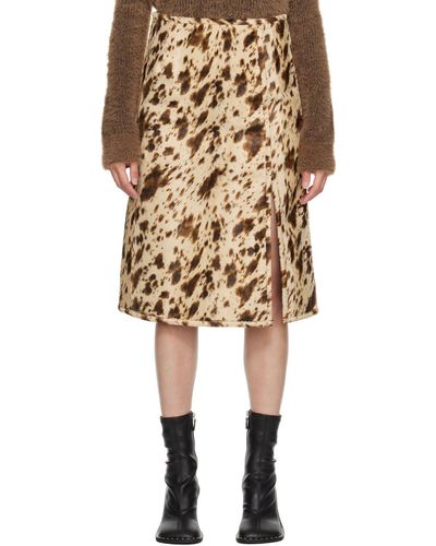 Stella McCartney Brown Print Midi Skirt - Natural