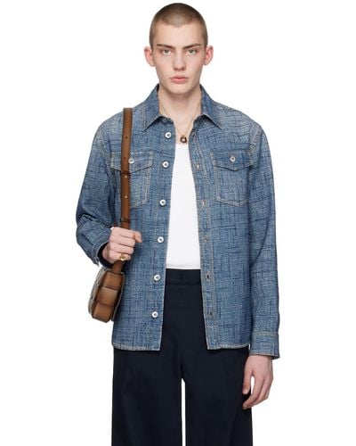 Bottega Veneta Indigo Textured Denim Shirt - Blue