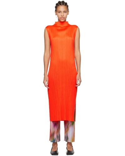 Pleats Please Issey Miyake Monthly Colours April Maxi Dress - Orange