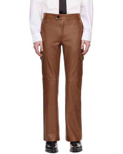 Ernest W. Baker Pantalon cargo évasé brun en cuir - Multicolore