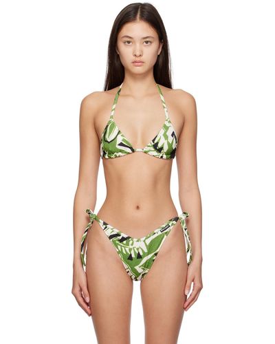 Palm Angels Haut de bikini vert et blanc à motif graphique - Noir