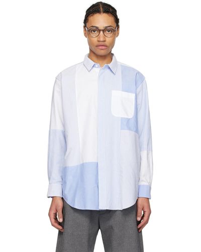 Engineered Garments Enginee garments chemise blanc et bleu à patchwork