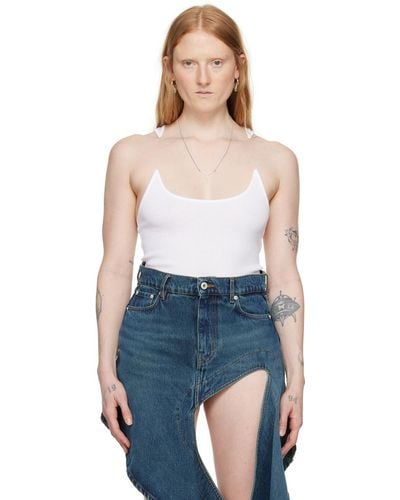 Y. Project Invisible Strap Crop Top With Spaghetti in Blue