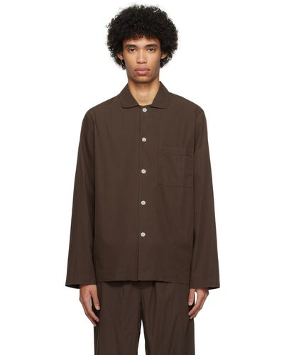 Tekla Long Sleeve Pajama Shirt - Brown