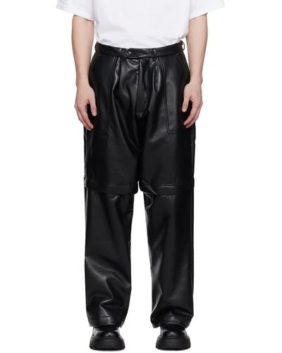 Lownn Zip Panel Leather Pants - Black