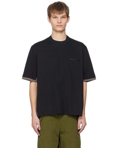 Sacai Navy Panelled T-shirt - Black